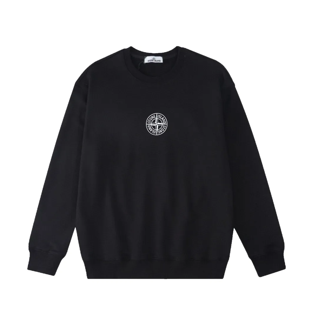 W811#P160💰 Stone Island classic front and rear compass logo printed round neck long-sleeved sweatshirt! Versatile base round neck sweatshirt for couples! Simple armband design, customized 1*1 thread (fine texture), 380g double-strand large terry fabric, very good quality, foreign trade craftsmanship, respect the original version! The threads at the cuffs and hem are all original bartacks! The time-consuming and material consumption distinguishes the ordinary version on the market! Tops worn by celebrities from all walks of life on INS, can be matched with couple styles!  Color: Black White Size: M-XXL